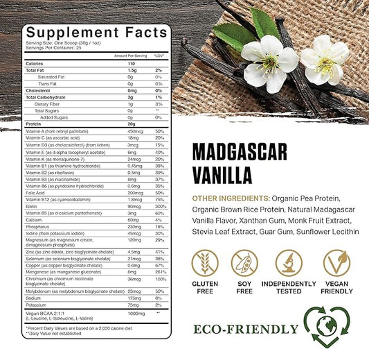 Ambrosia Planta - Premium Organic Plant-Based Protein | Vegan & Keto Friendly | Gourmet Flavors with No Bloating or Stomach Upset | Gluten & Soy Free | No Added Sugar | 25 Servings | Vanilla