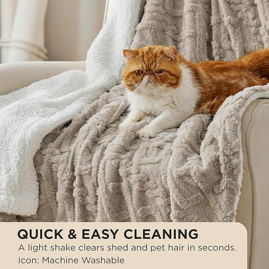 Bedsure Sherpa Fleece Throw Blanket for Couch - Soft Fluffy & Cozy Cable Jacquard Tufted Throw Blankets for Women Gift, Thick Warm Blanket for Winter and All Seasons, Beige, 50x60 Inches