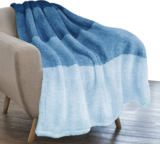 PAVILIA Fluffy Sherpa Throw Blanket Ombre | Gradient Plush, Soft, Fuzzy, Decorative Accent Throw Blanket for Couch Sofa Bed | Cozy Warm Decorative Furry Faux Fur Blanket, 50x60 Inches Sea Blue