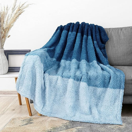 PAVILIA Fluffy Sherpa Throw Blanket Ombre | Gradient Plush, Soft, Fuzzy, Decorative Accent Throw Blanket for Couch Sofa Bed | Cozy Warm Decorative Furry Faux Fur Blanket, 50x60 Inches Sea Blue