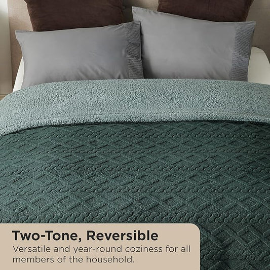 Bedsure Sherpa King Size Blanket for Bed- GentleSoft Fleece Fluffy & Cozy Cable Jacquard Tufted for Women Gift, Thick and Warm Blankets for Winter, Dark Green, 108x90 Inches