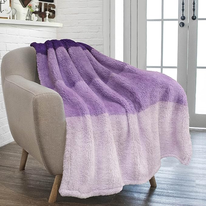 PAVILIA Fluffy Sherpa Throw Blanket Ombre | Gradient Plush, Soft, Fuzzy, Decorative Accent Throw Blanket for Couch Sofa Twin Bed | Cozy Warm Decorative Furry Faux Fur Blanket, 60x80 Inches Purple